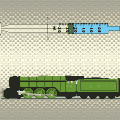 Two drawings: a syringe and a steam locomotive.